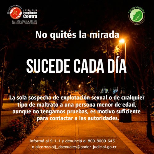 Imagen nocturna de parque, con texto que nos recuerda que la trata de personas sucede a nuestro alrededor. 