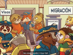 Scene of the story in which the animals are detained in the immigration offices