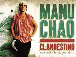 Imagen del sencillo de Manu Chao. Fotografía del artista al lado del título de la canción