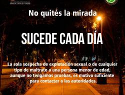 Campaña Sucede Parque Imagen nocturna de parque, con texto que nos recuerda que la trata de personas sucede a nuestro alrededor.