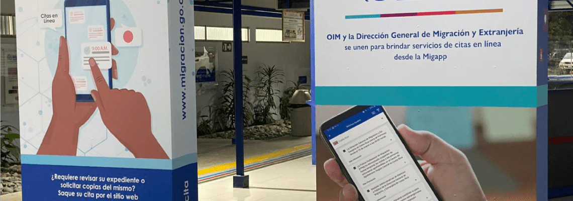 Vallas en el sitio anuncian las nuevas funciones de la aplicacción MigApp