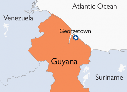 Mapa de Guyana que enfatiza la capital, Georgetown